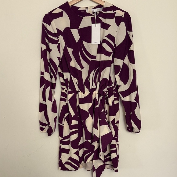Mango Dresses & Skirts - NWT - MNG Mango Belted Mini Dress | Purple Cream Abstract Print - Medium